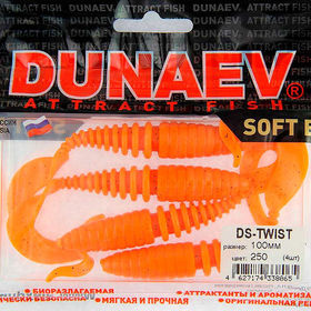 Силиконовая приманка Dunaev DS-Twist (10 см) 250 морковный, блестки черные (упак. - 4 шт)