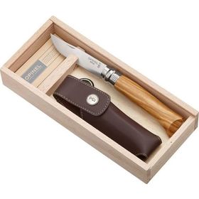 Нож складной Opinel №8 VRI Classic Woods Traditions Olivewood в деревянном кейсе и с кожаным чехлом